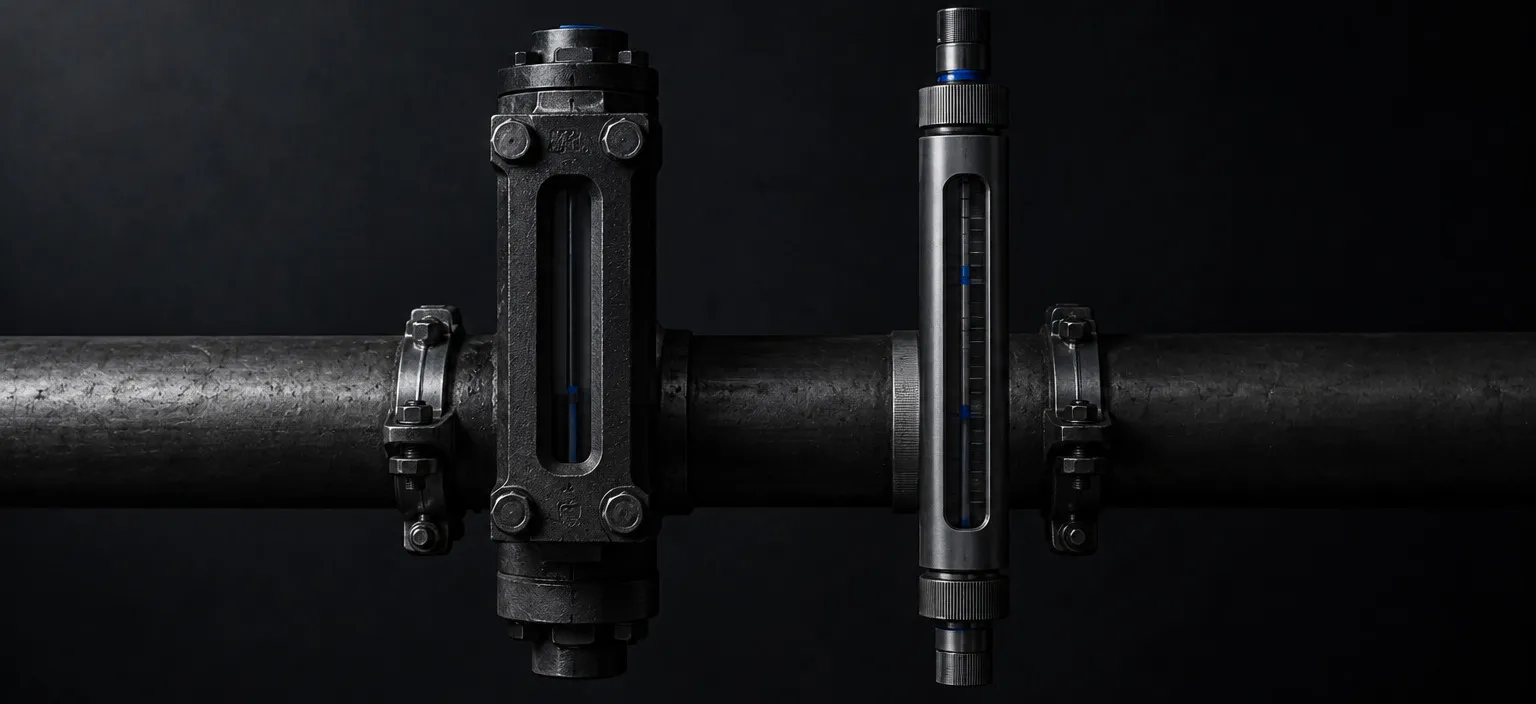 Two different measuring instruments clamped to the same pipe, both in service