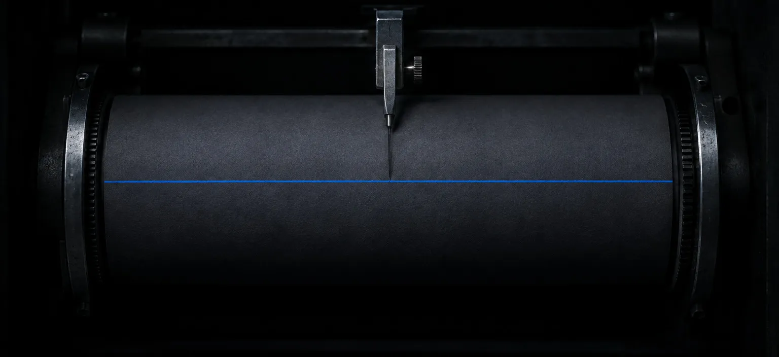 A chart recorder drum carrying one continuous unbroken trace from edge to edge